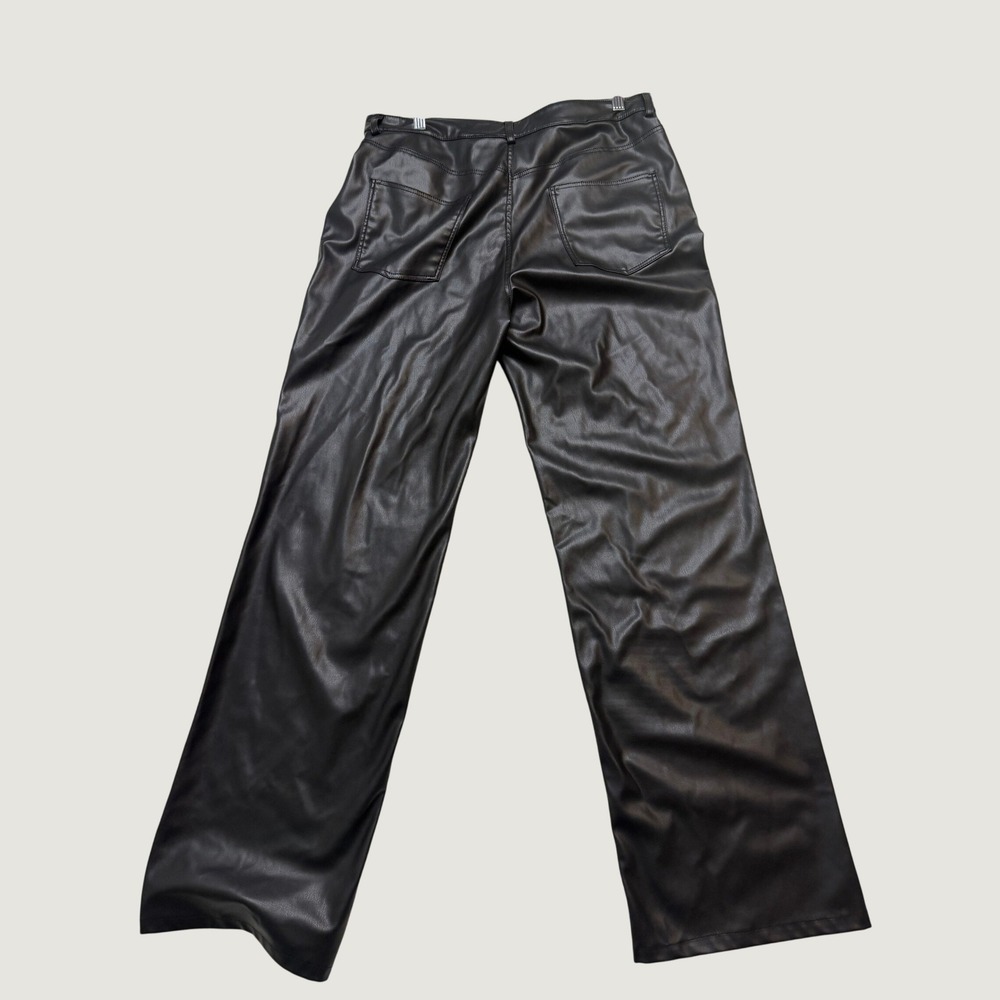 Zara Faux Leather Wide Leg Pants Black High Waisted Trousers Womens Size 12